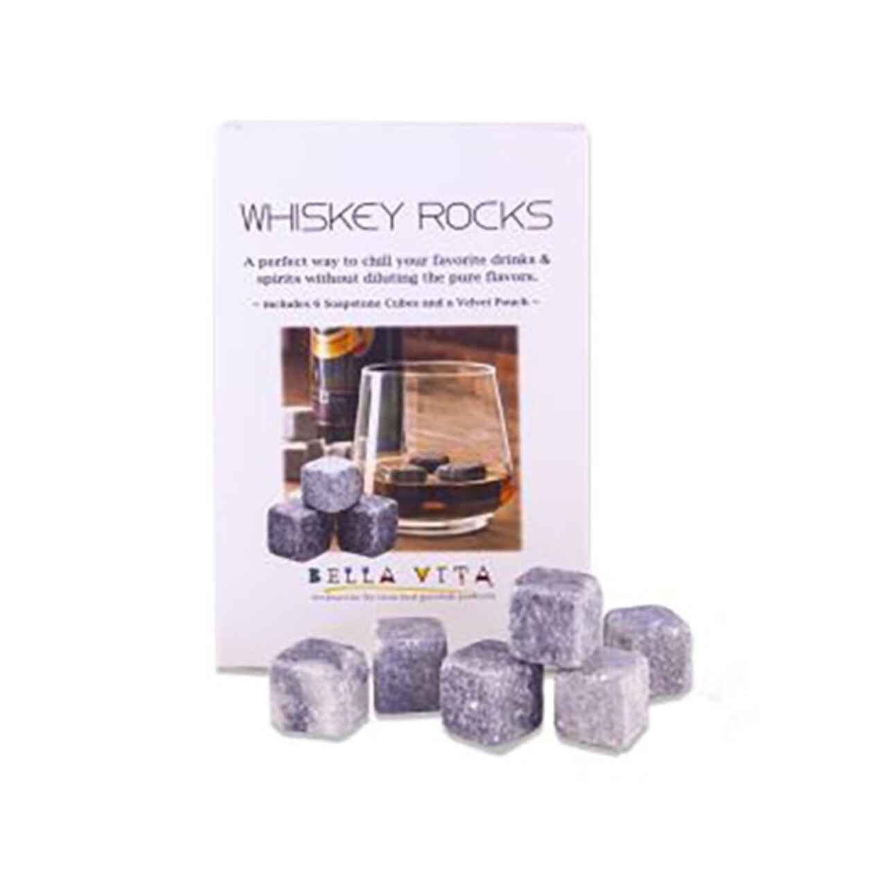 GC Home & Garden Pack of 6 Soapstone Whiskey Rock Cubes with Velvet Pouch